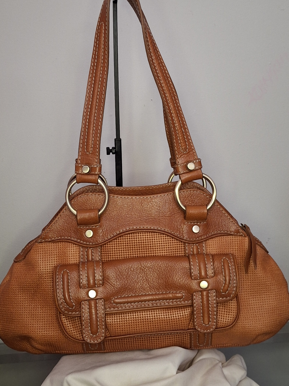 Vintage Sondra Roberts Cognac Tan Leather Shoulder Bag
